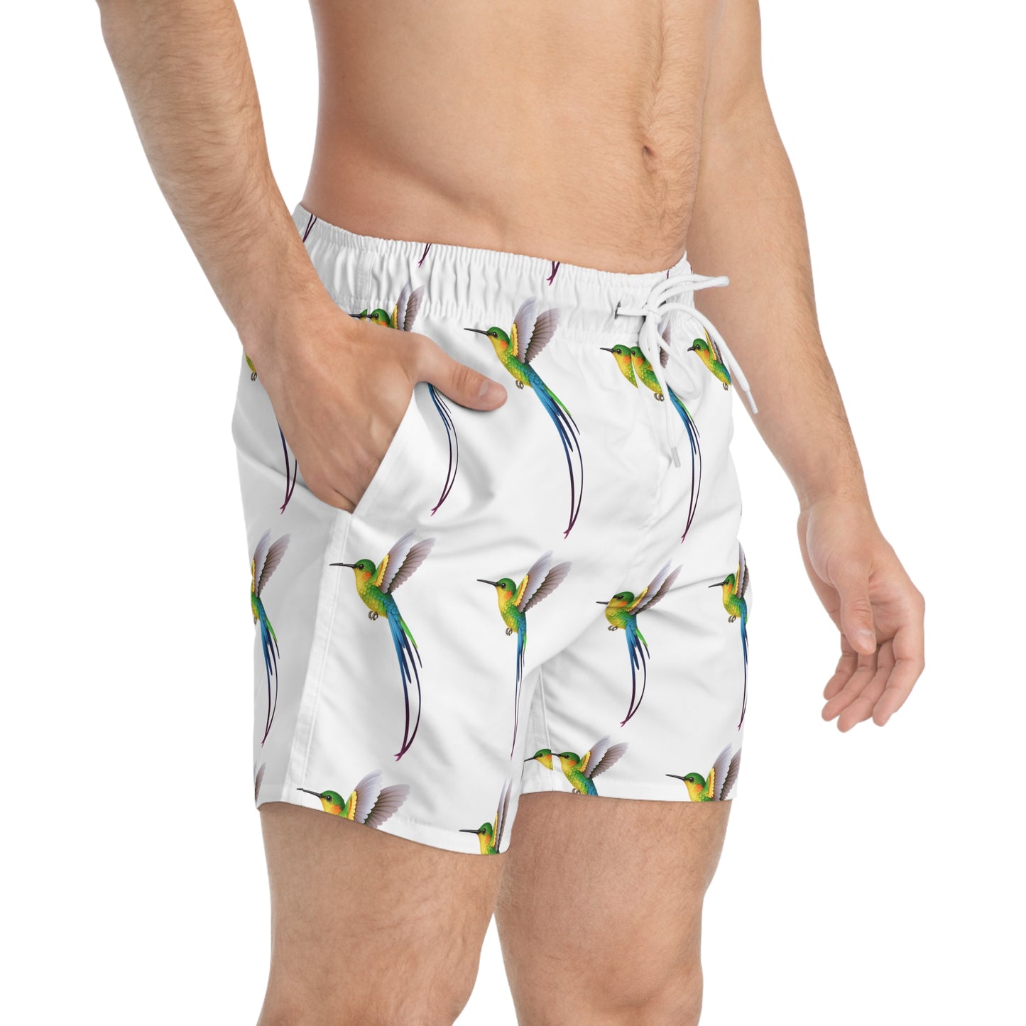 Colorful Hummingbird Swim Trunks - Perfect for Summer, Beach Days, Pool Parties, Tropical Vacations, Gifts for Him