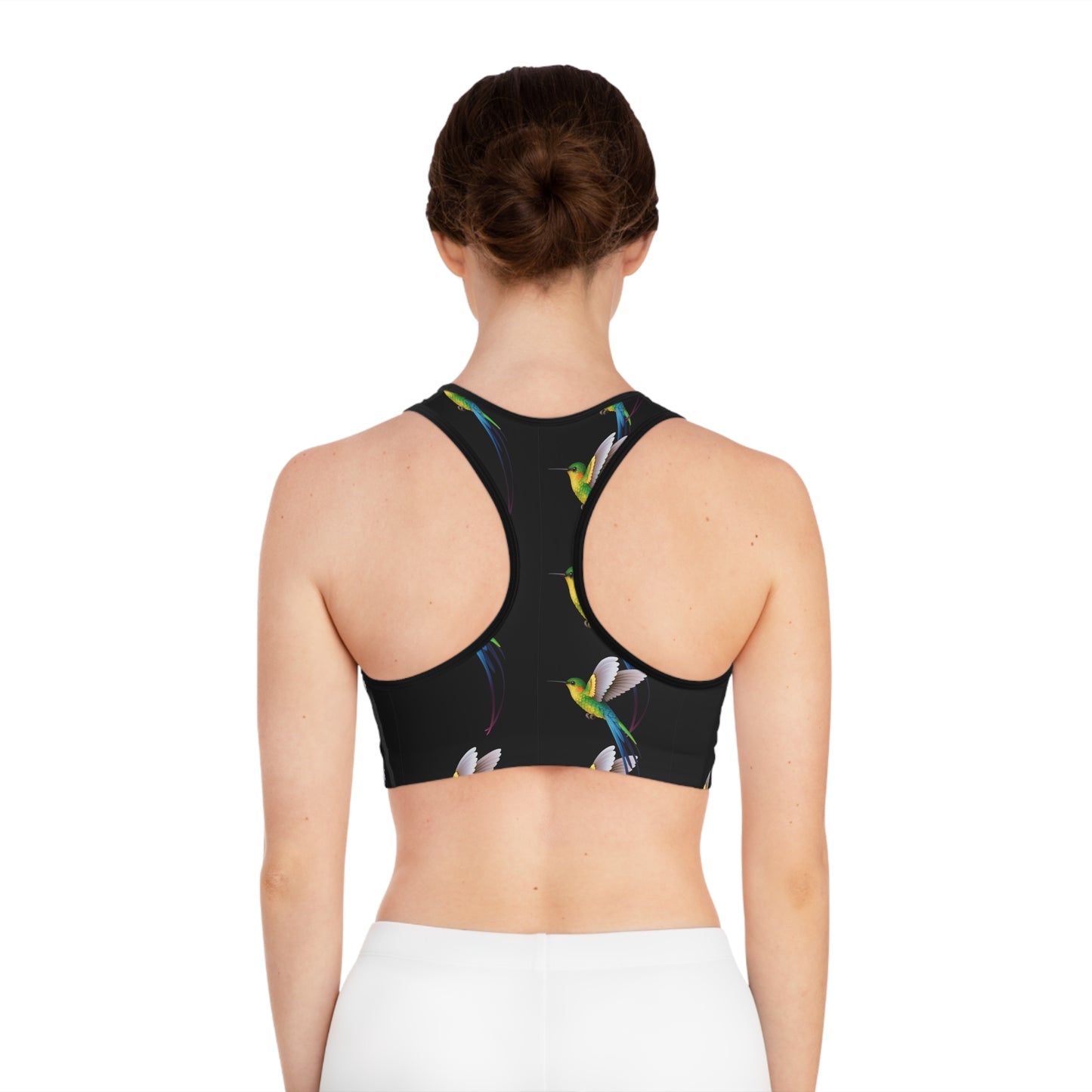 Black Colorful Hummingbird Sports Bra | Activewear, Workout Gear, Fitness Apparel, Yoga, Gifts for Her