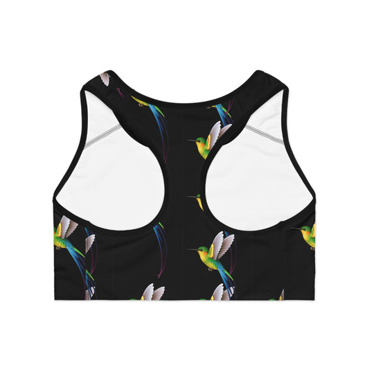 Black Colorful Hummingbird Sports Bra | Activewear, Workout Gear, Fitness Apparel, Yoga, Gifts for Her