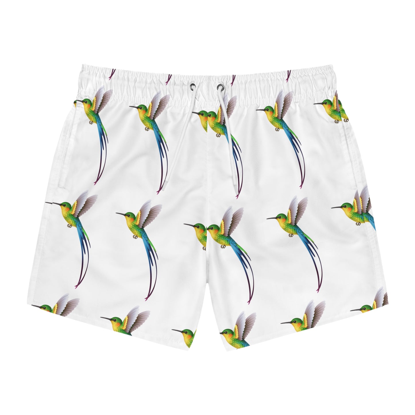 Colorful Hummingbird Swim Trunks - Perfect for Summer, Beach Days, Pool Parties, Tropical Vacations, Gifts for Him