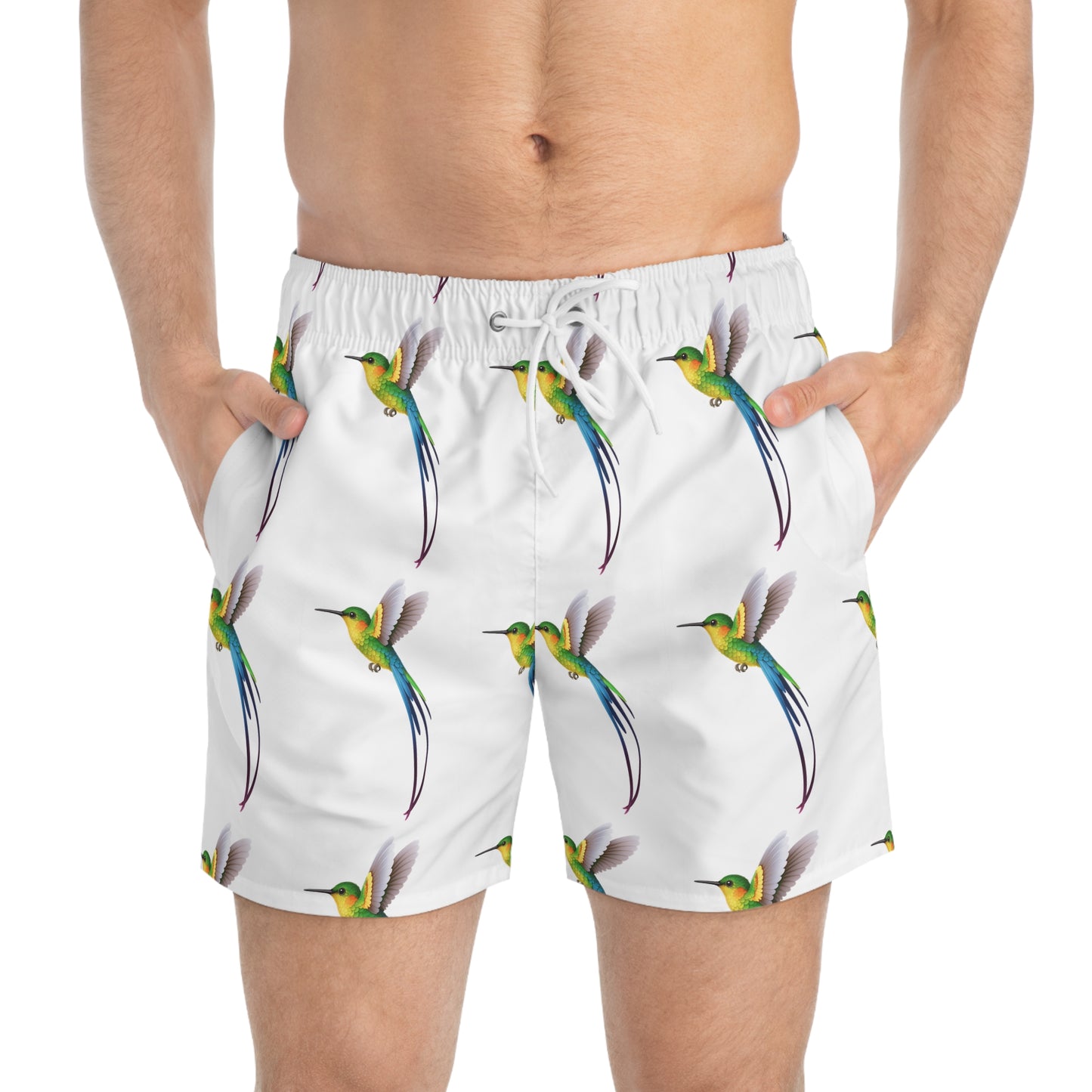 Colorful Hummingbird Swim Trunks - Perfect for Summer, Beach Days, Pool Parties, Tropical Vacations, Gifts for Him
