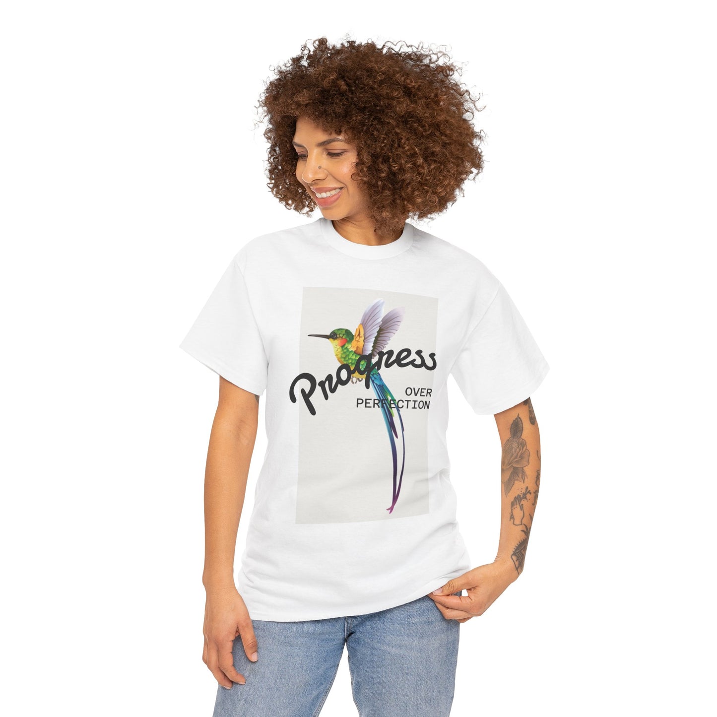 Unisex Heavy Cotton Tee with Hummingbird Design | Progress Over Perfection, Inspiration Tee, Motivational T-Shirt, Gift for Nature [...]