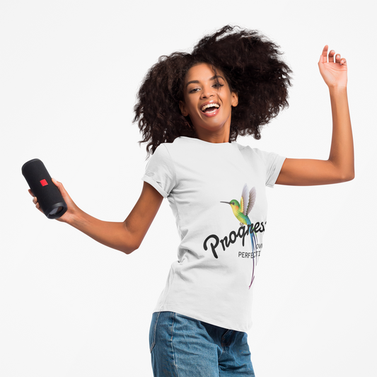 Inspirational Hummingbird Tee - Progress Over Perfection, Motivational Gift, Women's Casual Shirt, Trendy Graphic Tee, Summer Fashion