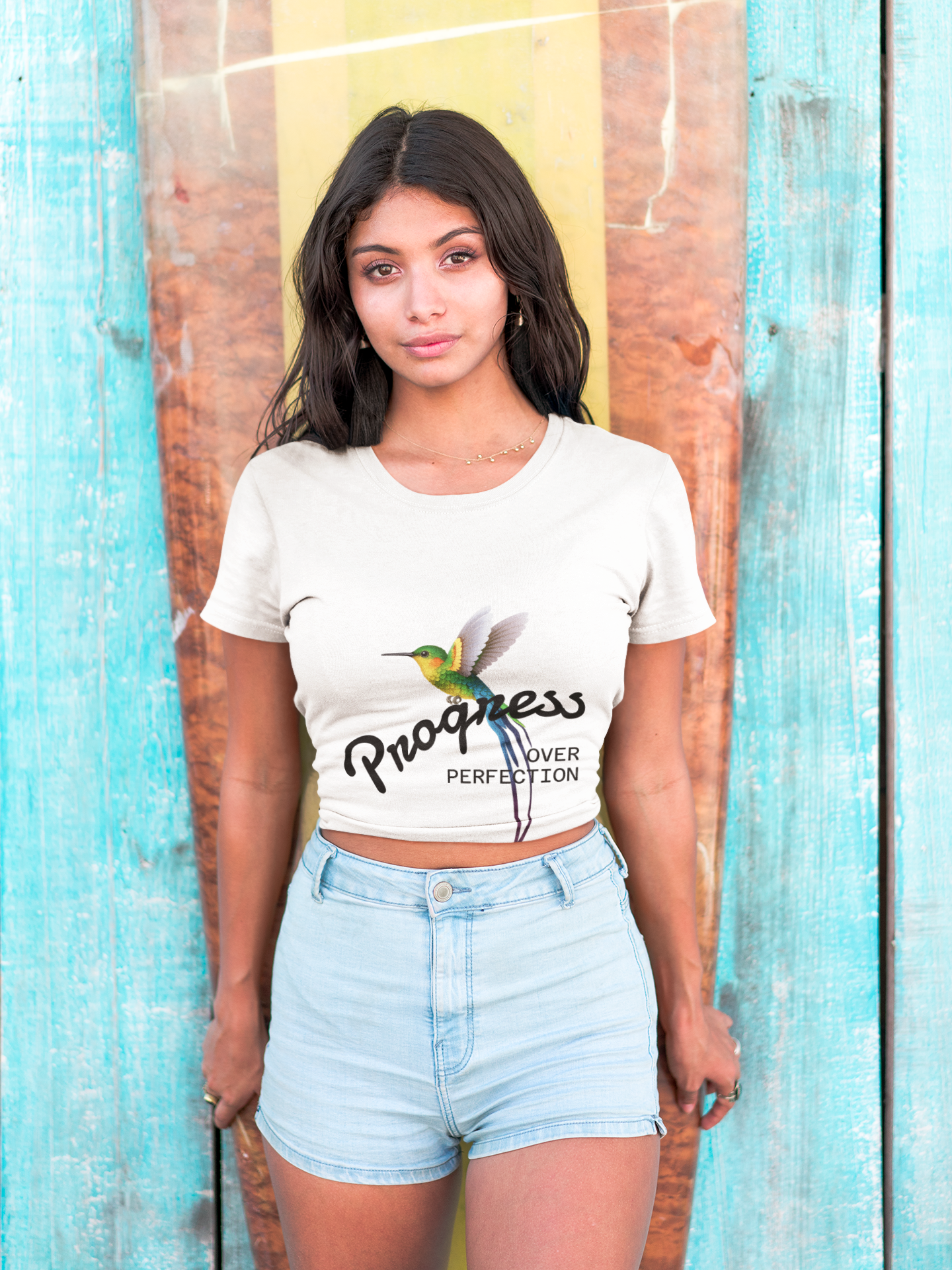 Inspirational Hummingbird Tee - Progress Over Perfection, Motivational Gift, Women's Casual Shirt, Trendy Graphic Tee, Summer Fashion