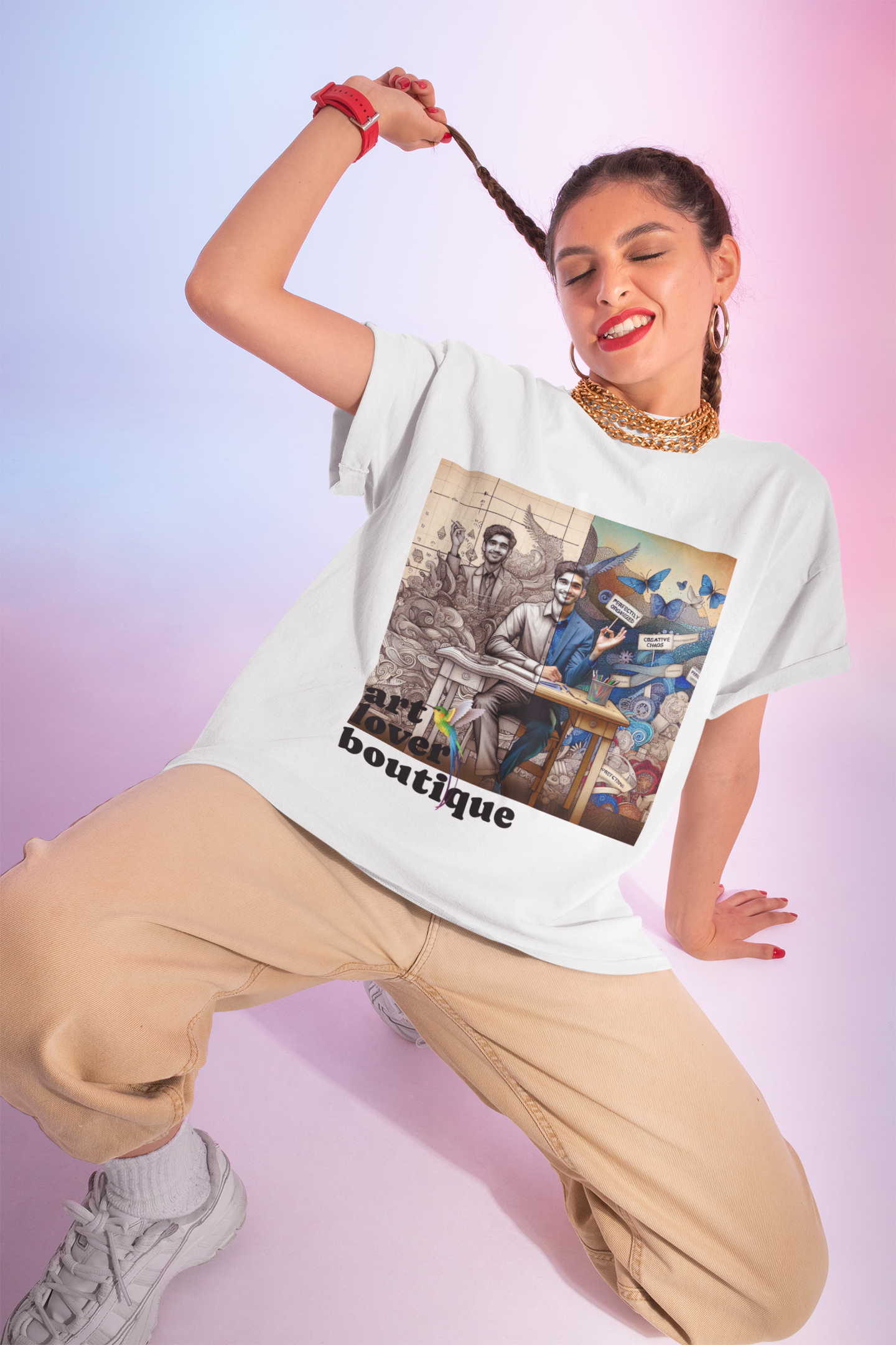Artistic Unisex Oversized Boxy Tee - Creative Casual Wear, Street Style, Graphic Art T-Shirt, Gift for Art Lovers, Summer Fashion