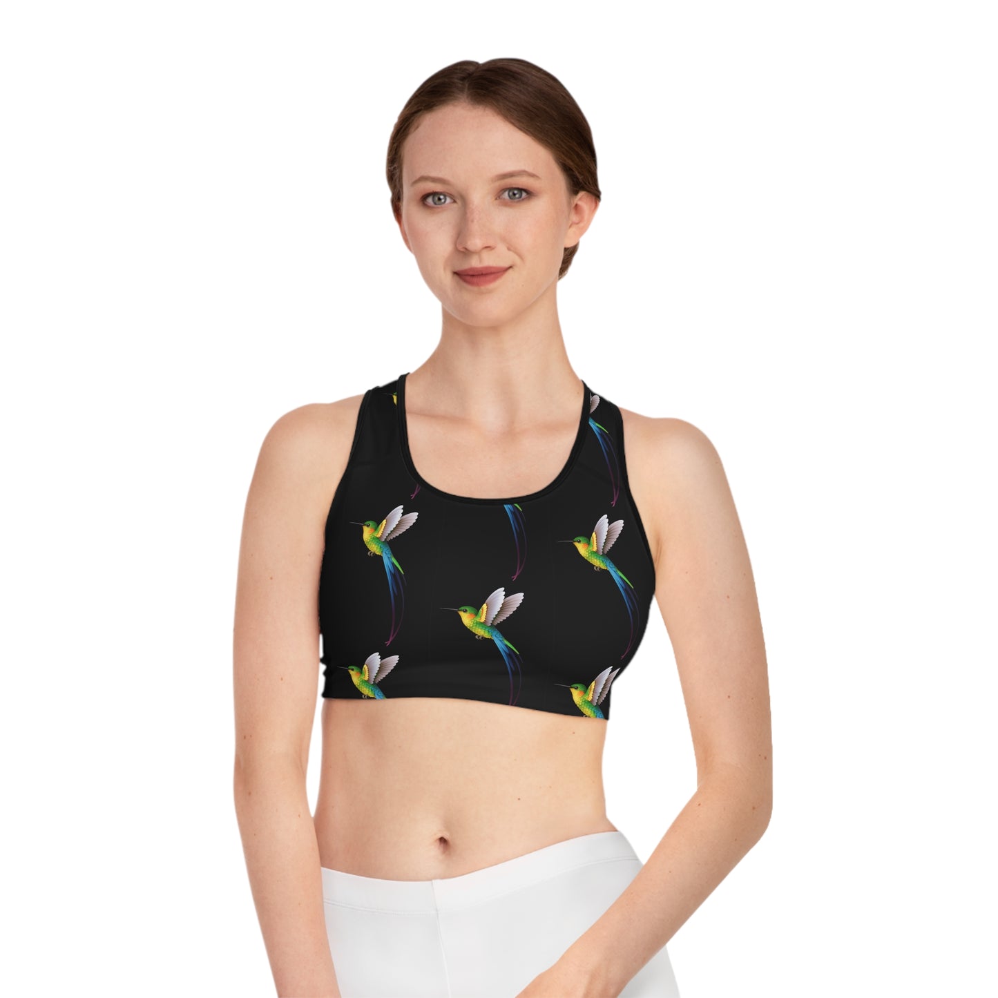 Black Colorful Hummingbird Sports Bra | Activewear, Workout Gear, Fitness Apparel, Yoga, Gifts for Her