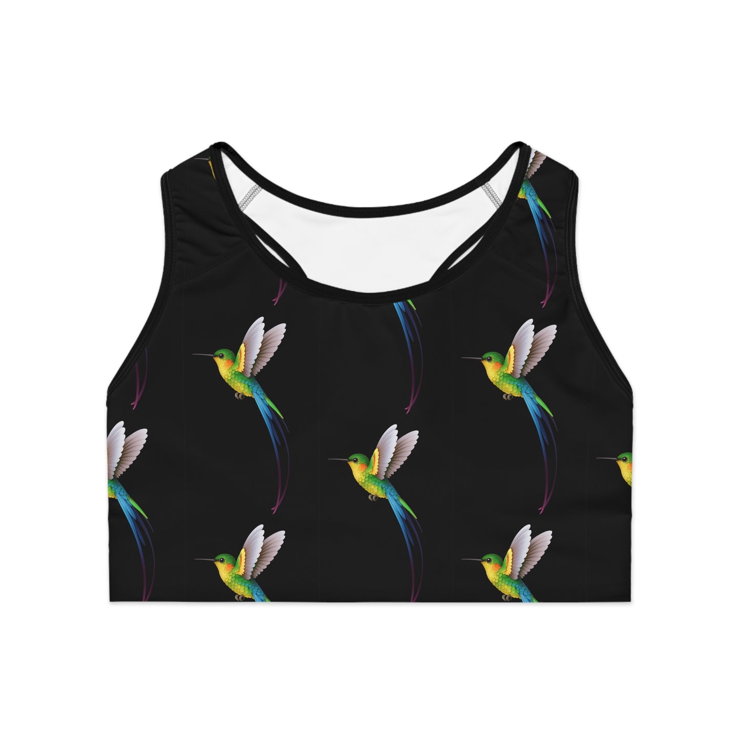Black Colorful Hummingbird Sports Bra | Activewear, Workout Gear, Fitness Apparel, Yoga, Gifts for Her