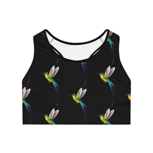 Black Colorful Hummingbird Sports Bra | Activewear, Workout Gear, Fitness Apparel, Yoga, Gifts for Her